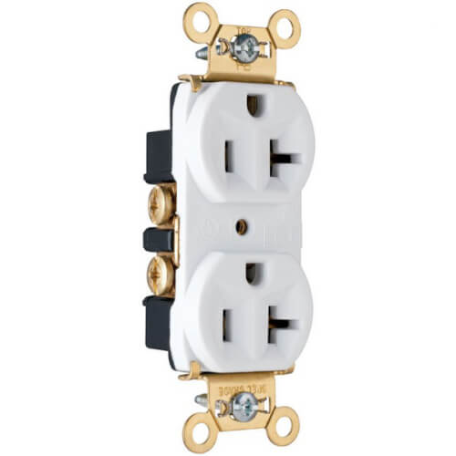 Main product image of Heavy-Duty Spec Grade Duplex Receptacle, 20A, 2 Pole, Back & Side Wire, NEMA 5-20R - White (125V)
