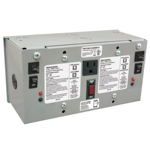 Main product image of Dual 100 VA, UL Class 2, Secondary Wires, 10 Amp Main Breaker (120 Vac to 24 Vac Enclosure)
