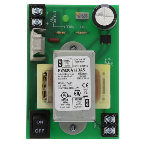 Main product image of 4" & 2.75" Track Mount Isolated Linear DC Power Supply, 300mA Adjustable Output, 24 Vac to 1.5Vdc-12Vdc