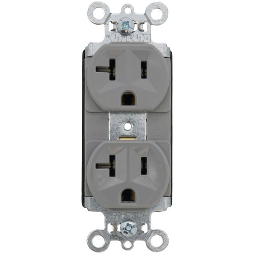 Main product image of PlugTail Commercial Grade Duplex Receptacle, 2P, 20A, NEMA 5-20R - Gray (125V)