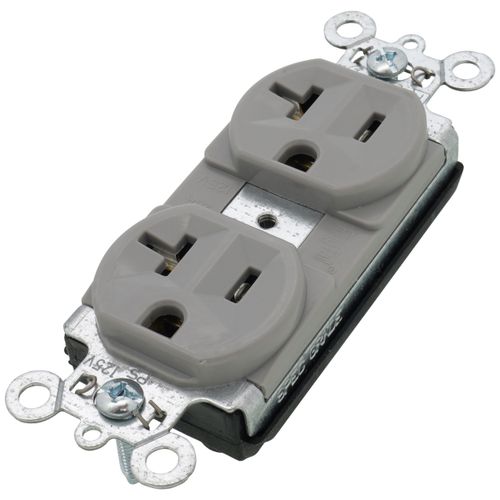 Main product image of PlugTail Commercial Grade Duplex Receptacle, 2P, 20A, NEMA 5-20R - Gray (125V)