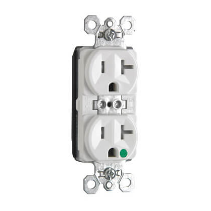 Main product image of PlugTail Tamper-Resist Hospital Grade Duplex Receptacle w/ Back/Side Wire, 2P, 20A, NEMA 5-20R - White (125V)