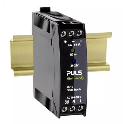 Main product image of DIN Rail Mount DC Power Supply Single Switching & Screw Terminals, 100-240 Vac to 24 Vdc, 0.6 Amp