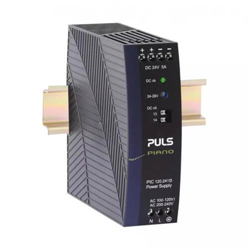 Main product image of DIN Rail Mount DC Power Supply Relay Contact, Single Switching & Screw Terminals, 100-240 Vac to 24 Vdc, 5.0 Amp