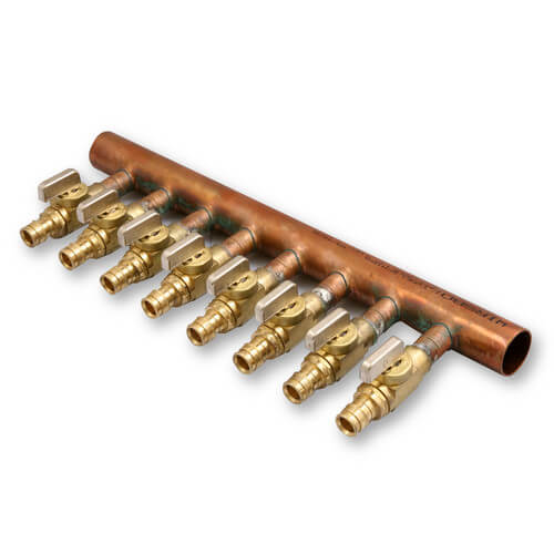 1" Copper Uponor ProPEX Manifold – 2 To 12 Loops, With Or Without Valve, New