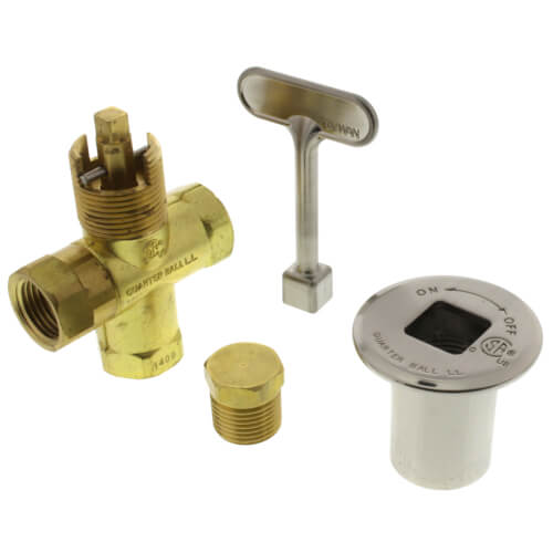 Universal Gas Log Lighter Valve w/ Key & Nut, Brushed Nickel Escutcheon