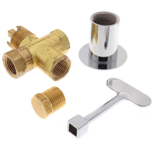 Universal Gas Log Lighter Valve w/ Key & Nut, Chrome Escutcheon