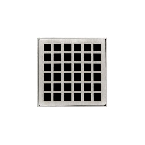 Main product image of 4" x 4" QD 4 Complete Kit w/ Squares Pattern Decorative Plate w/ PVC Drain Body, 2" Outlet (Satin Stainless)