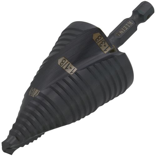 Main product image of Step Drill Bit, Quick Release, Double Spiral Flute, 7/8 to 1-3/8"