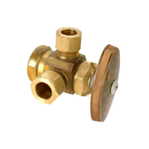 Main product image of 1/2" FIP x 3/8" OD Compression x 1/4" OD Compression Multi-Turn Dual Outlet Stop Valve, Lead Free (Chrome Plated)