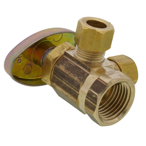 1/2" FIP Inlet x 3/8" O.D. Compr. x 3/8" O.D. Compr. Dual Angle Supply Stop Valve, Lead Free (Rough Brass)