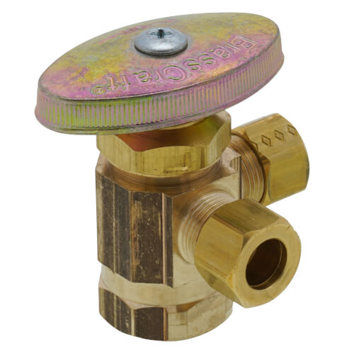 1/2" FIP Inlet x 3/8" O.D. Compr. x 3/8" O.D. Compr. Dual Angle Supply Stop Valve, Lead Free (Rough Brass)