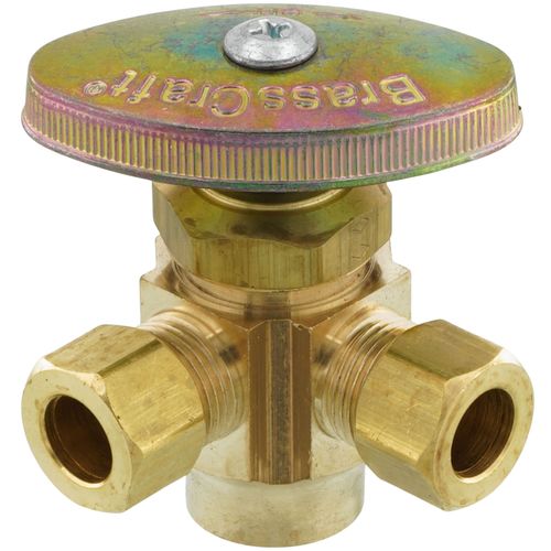 Main product image of 1/2" Nom. Sweat Inlet x 3/8" O.D. Compr. x 3/8" O.D. Compr. Dual Angle Supply Stop Valve, Lead Free (Rough Brass)