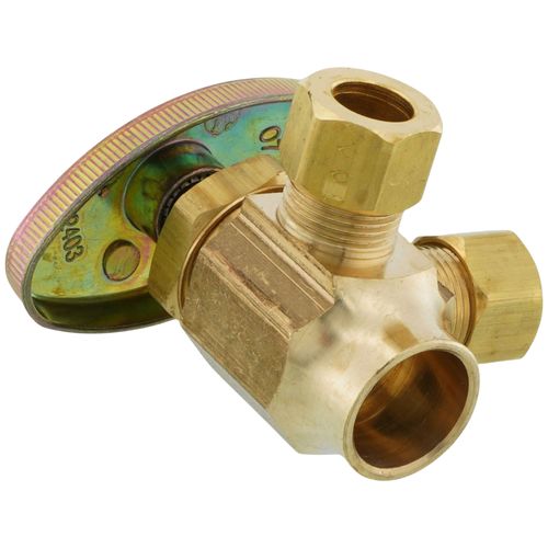 Main product image of 1/2" Nom. Sweat Inlet x 3/8" O.D. Compr. x 3/8" O.D. Compr. Dual Angle Supply Stop Valve, Lead Free (Rough Brass)