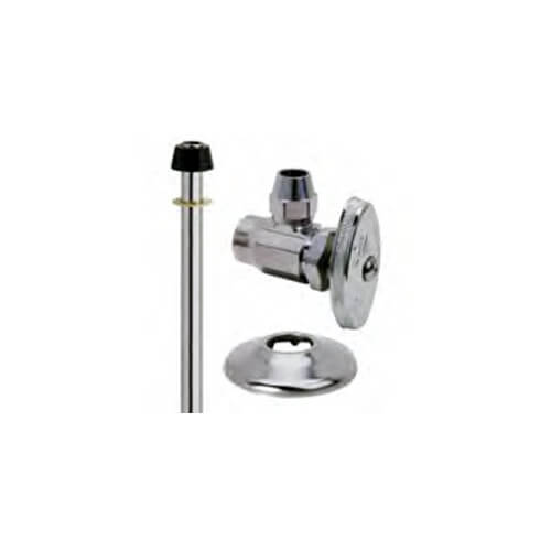 Main product image of 1/2" Nominal Comp x 3/8" OD Comp Faucet Supply Kit - 1/4 Turn Angle, 12" Length (Chrome)