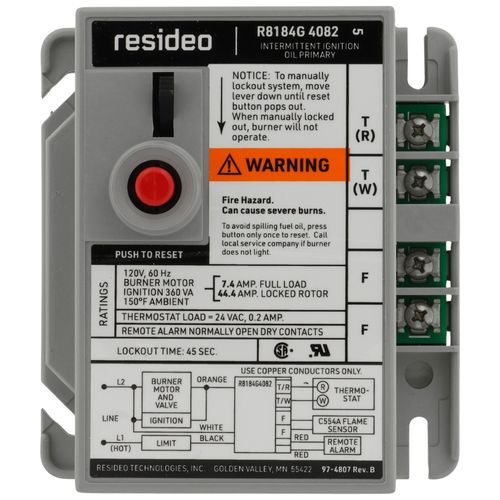 Main product image of Protectorelay Oil Burner Control with 45 Seconds Lock Out Timing, with Remote Alarm Dry Contacts, R8184G4082