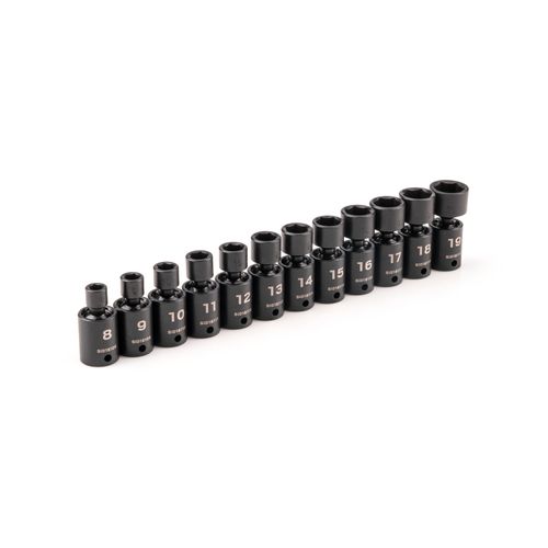 3/8" Drive 6-Point Universal Joint Impact Socket Set, 12-Piece (8-19 mm)