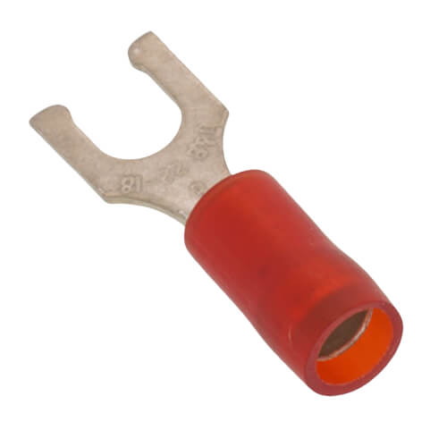 Main product image of #8 Bolt Hole Nylon Insulated Locking Copper Fork Terminal, 22-16 AWG (Red)