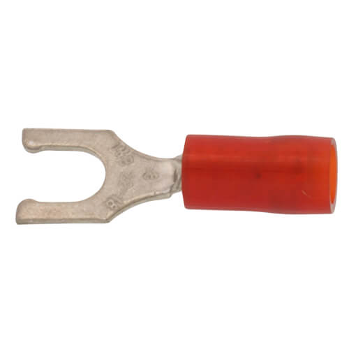 Main product image of #8 Bolt Hole Nylon Insulated Locking Copper Fork Terminal, 22-16 AWG (Red)