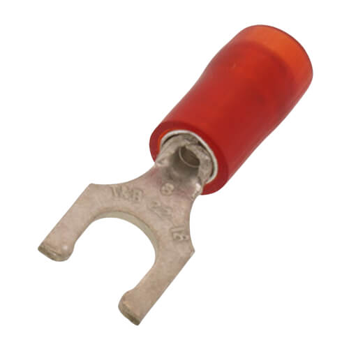 Main product image of #8 Bolt Hole Nylon Insulated Locking Copper Fork Terminal, 22-16 AWG (Red)