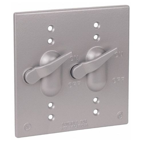 Main product image of 2 Gang Weatherproof Receptacle Cover, Silver, Aluminum, One Switch and One Duplex Receptacle, 2CCT