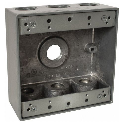 Main product image of 2 Gang Universal Weatherproof Box, 30.3 Cubic Inches, Hub Size 1/2", Silver, Aluminum, 7 Outlets, 2IH7-1