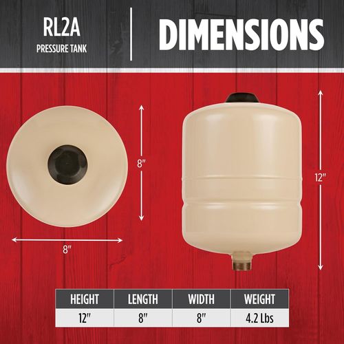 Main product image of RL2A 3/4" MNPT Straight Connect 20 Gauge Steel Inline Pressure Tank with 304 Stainless Steel Water Connection (2 Gal)