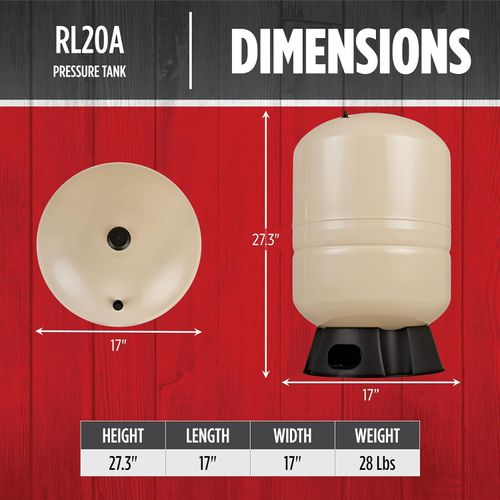 Main product image of RL20A 1" FNPT Elbow Connect 20 Gauge Steel Vertical Pressure Tank with 304 Stainless Steel Water Connection (20 Gal)