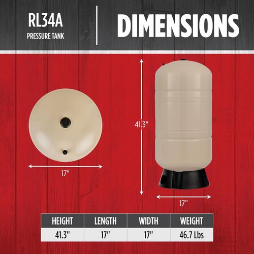 Main product image of RL34A 1" FNPT Elbow Connect 20 Gauge Steel Vertical Pressure Tank with 304 Stainless Steel Water Connection (34 Gal)