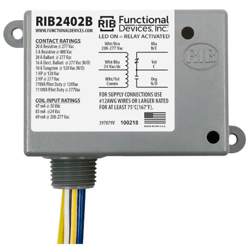 Enclosed Relay 20 Amp SPDT with 24 Vac/dc/208-277 Vac Coil