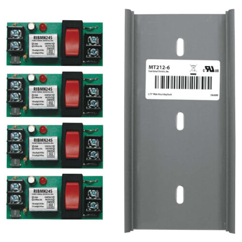 Main product image of 2.75" x 6" Track Mount Pilot Relays, 15 Amp SPST & Override, with 24 VAC/DC Coil (Four Relays)