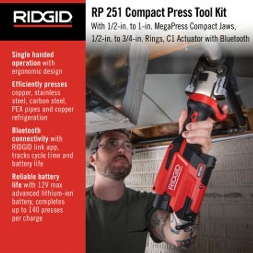 Main product image of RP 251 Press Tool Kit w/ Battery and Charger (Includes 1/2" to 1" MegaPress Jaws and 1/2" to 3/4" MegaPress Rings) and C1 Actuator