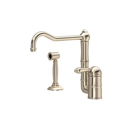Acqui Single Hole Column Spout Kitchen Faucet w/ Sidespray, Metal Lever Handle (Satin Nickel)