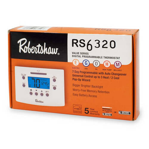 RS6320 Robertshaw RS6320 Digital 7 Day Programmable Thermostat Heat
