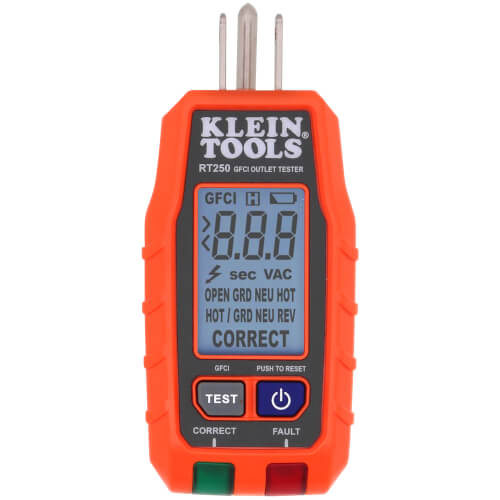RT250 Klein Tools RT250 GFCI Receptacle Tester with LCD RT250 Klein Tools RT250 GFCI Receptacle Tester with LCD