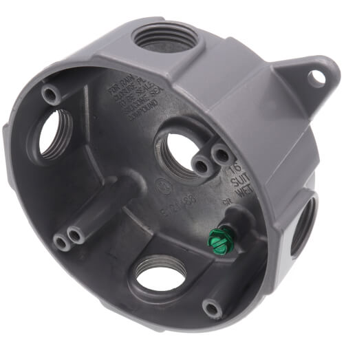 Main product image of 4-1/8" Dia., 1/2" Hub, 5 Outlets Round Outlet Box w/ Mounting Lug (Silver)