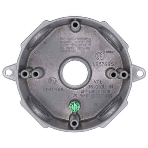 Main product image of 4-1/8" Dia., 3/4" Hub, 5 Outlets Round Outlet Box w/ Mounting Lugs (Silver)
