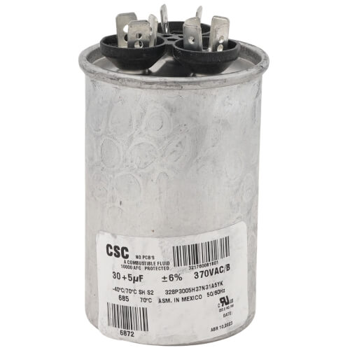 Main product image of 30/5 MFD Round Run Capacitor (370V), S1-02424778700