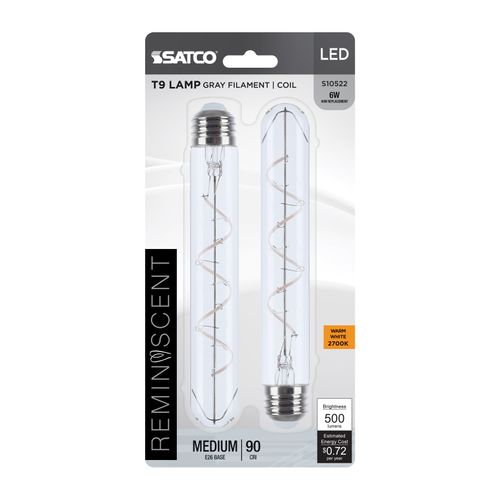 Main product image of 6W LED, Reminiscent, Flex Gray Coil Filament, T9, Medium Base, 2700K CCT, Clear, 120V, 2-Pack (12 Pack)
