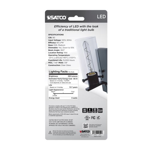 Main product image of 6W LED, Reminiscent, Flex Gray Coil Filament, T9, Medium Base, 2700K CCT, Clear, 120V, 2-Pack (12 Pack)