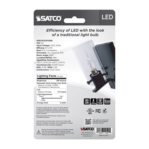 Main product image of 4W LED, Reminiscent, Flex Gray Coil Filament, CA11, Candelabra Base, 2700K CCT, Clear, 120V, 2-Pack (12 Pack)