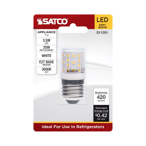 Main product image of 3.5W T14 LED, 3000K CCT, European Medium Base, Clear Finish, Appliance Lamp, 120-240V (12 Pack)
