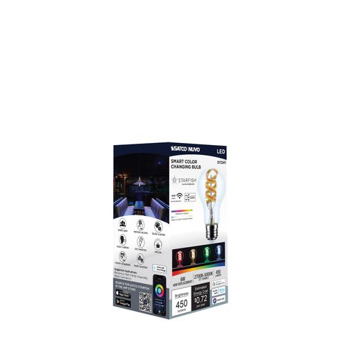 Main product image of 6W, A19 LED, 2700K-5000K RGB/Tunable White, Starfish IOT, Clear, Medium Base, 120V (24 Pack)