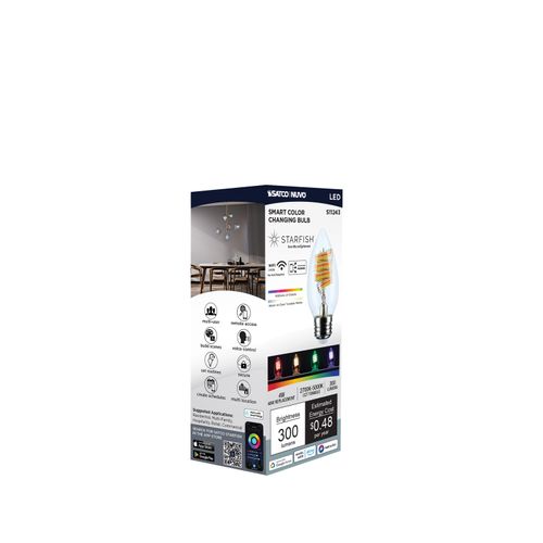 Main product image of 4W, B11 LED, 2700K-5000K RGB/Tunable White, Starfish IOT, Clear, Medium Base, 120V (24 Pack)