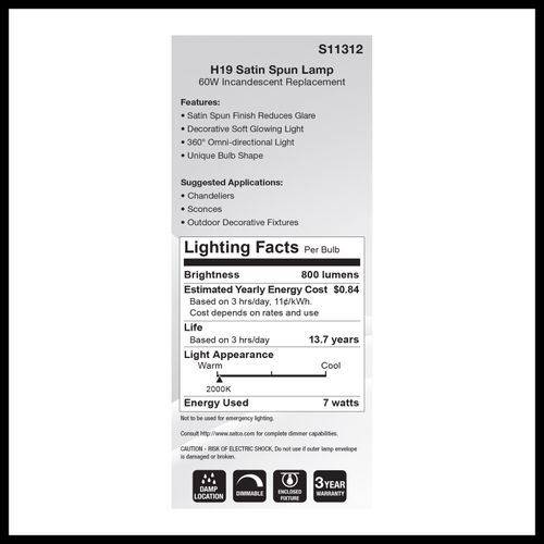 Main product image of 7W H19 LED, 2000K CCT, Medium Base, Satin Spun Finish, 120V (6 Pack)
