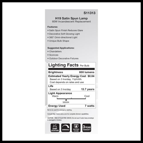 Main product image of 7W H19 LED, 3000K CCT, Medium Base, Satin Spun Finish, 120V (6 Pack)