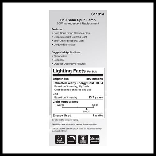 Main product image of 7W H19 LED, 5000K CCT, Medium Base, Satin Spun Finish, 120V (6 Pack)