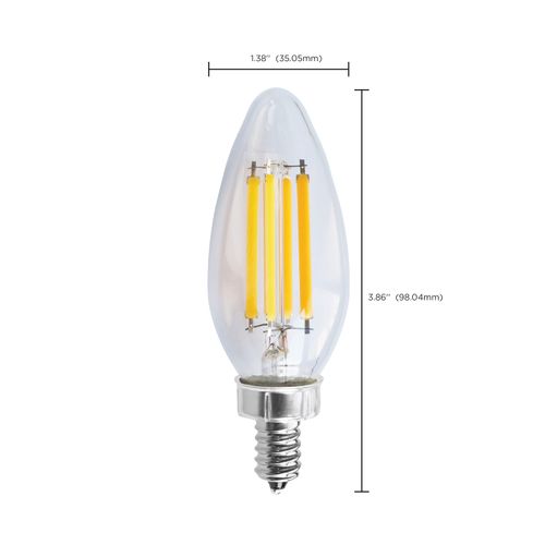 Main product image of 8 Watt C11 LED Bulb - Clear - Candelabra base - 3000K - 90 CRI - 760 Lumens - 120 Volt (5 Pack)