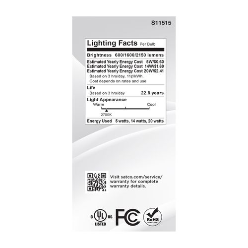 Main product image of 5/14/20W A21 LED, 3-Way Lamp, White Finish, 2700K CCT, Medium Double Contact Base, 120V (6 Pack)