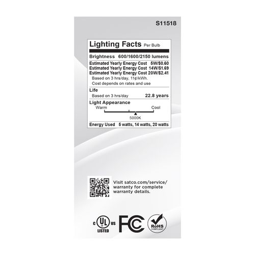 Main product image of 5/14/20W A21 LED, 3-Way Lamp, White Finish, 5000K CCT, Medium Double Contact Base, 120V (6 Pack)
